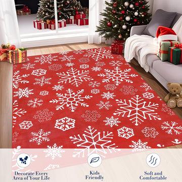 Tapis d'intérieur Garvee pour Noël, motif flocons de neige, antidérapant, lavable, doux et anti-peluches, idéal pour la salle de bain et la cuisine. Décoration festive.