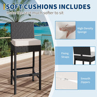 Ensemble de 4 tabourets de bar d'extérieur en rotin tressé Garvee - Ergonomiques et résistants aux intempéries, hauteur d'assise 71 cm, pour jardin et terrasse, noirs