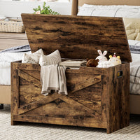 Banc de rangement en bois Garvee de 76 cm (30 pouces) avec charnières de sécurité, grande capacité pour le salon et la chambre, robuste et polyvalent, marron