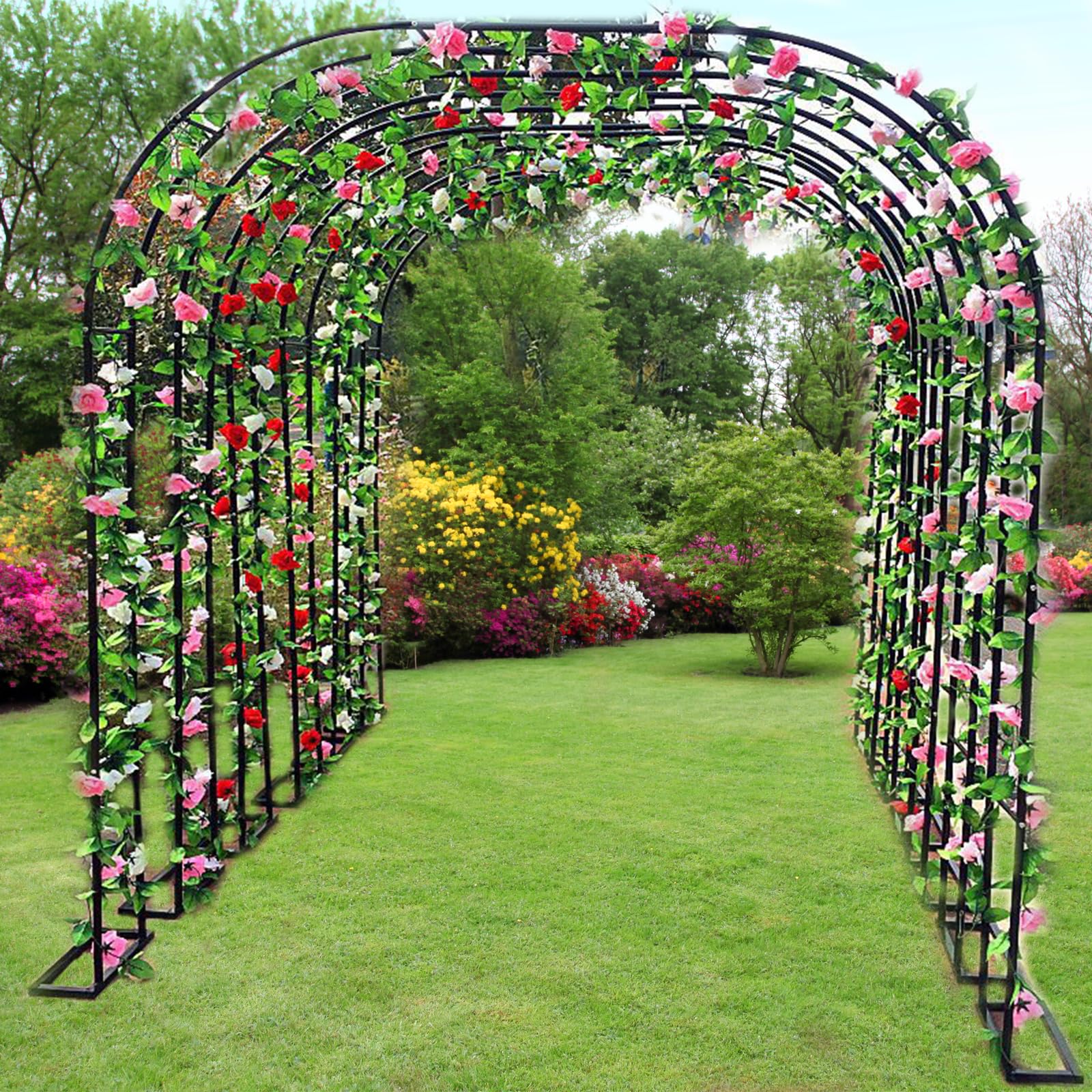 Arche de jardin Garvee avec pergola, 3 m x 2,2 m, en métal noir antirouille, idéale pour les mariages et les jardins.