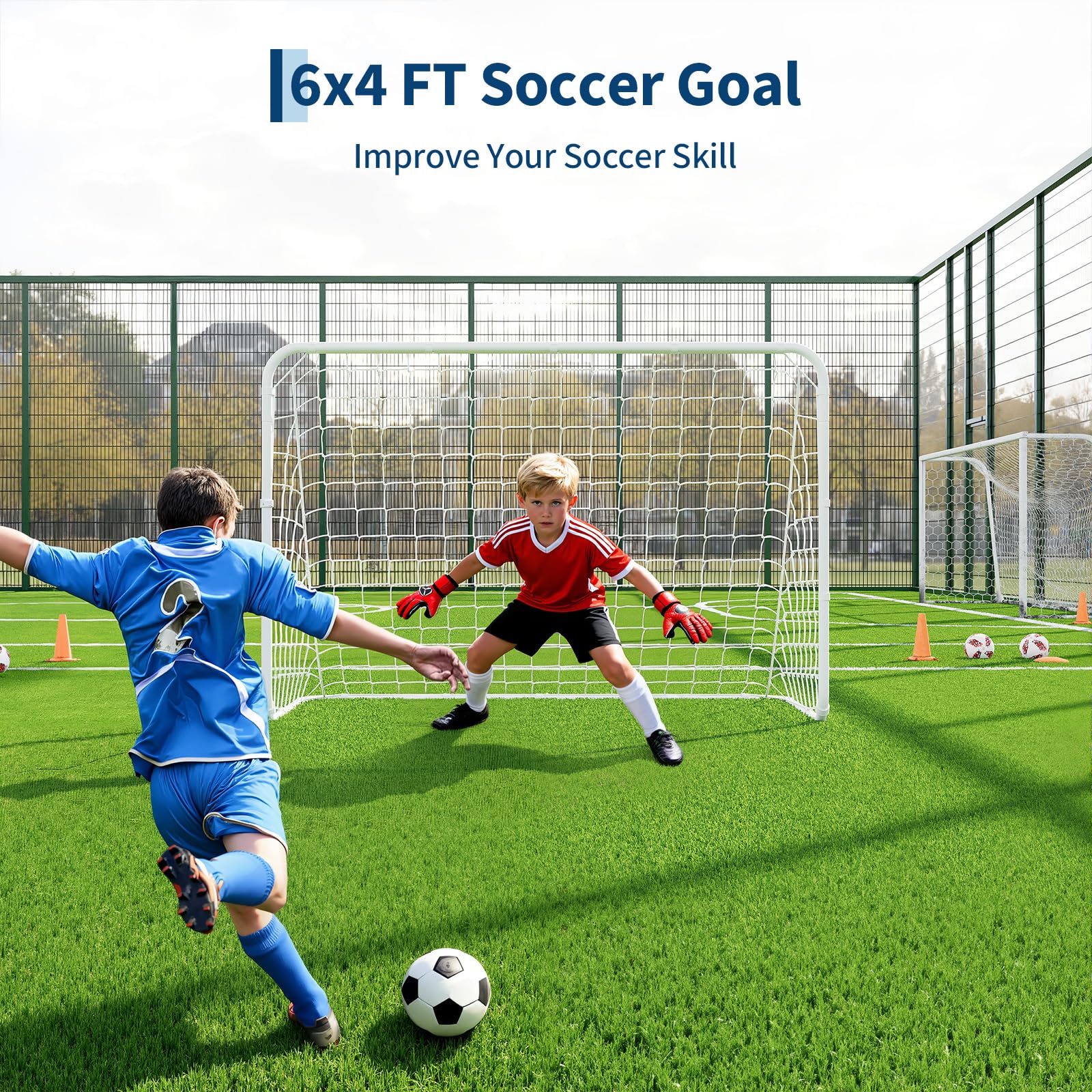 Garvee But de Football Portable pour Enfants et Adultes, Cadre en Acier Galvanisé, Cage d’Entraînement pour Jardin et Extérieur, Rouge