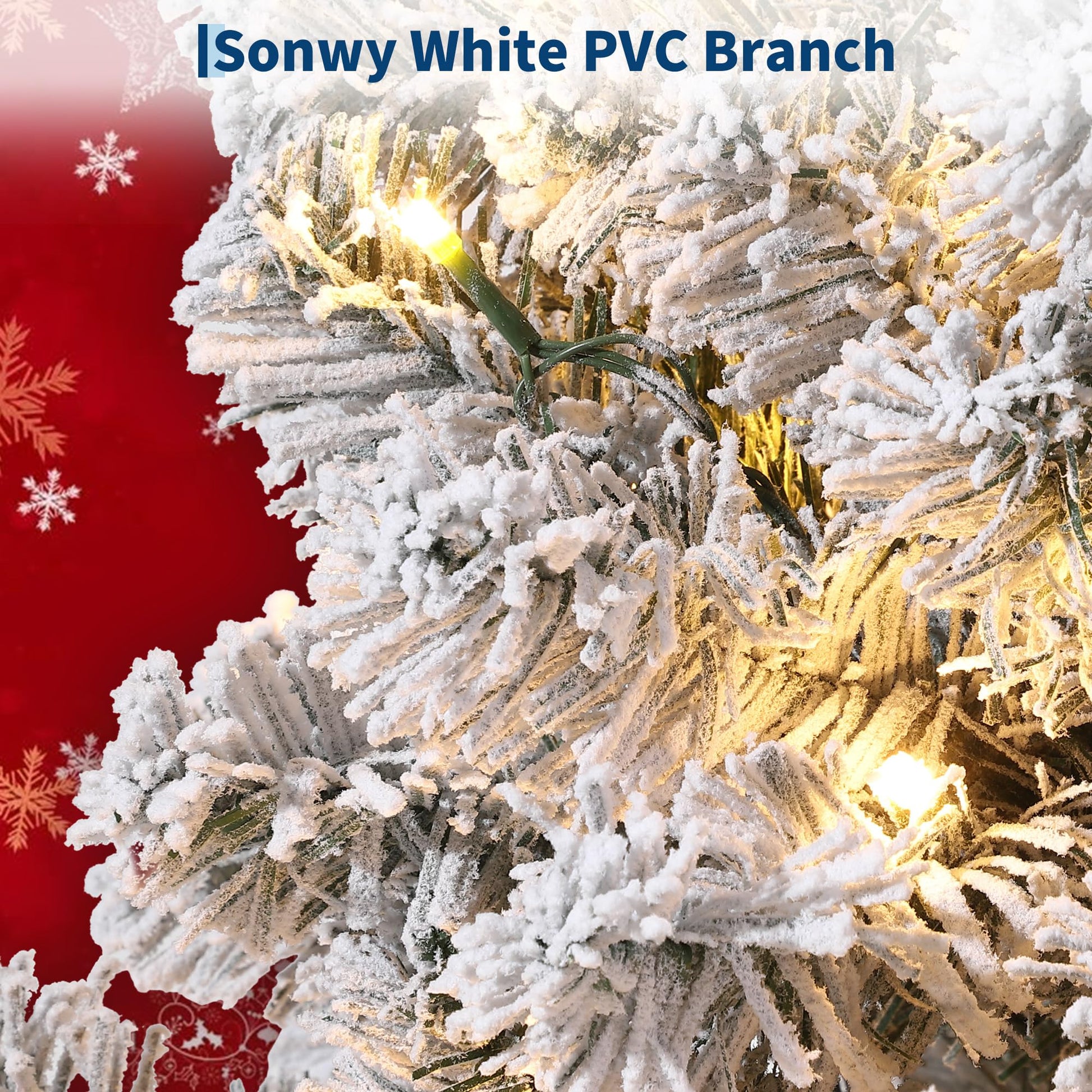 Sapin de Noël artificiel Garvee de 180 cm avec 250 LED, branches en PE/PVC, idéal pour un salon standard et un éclairage festif.