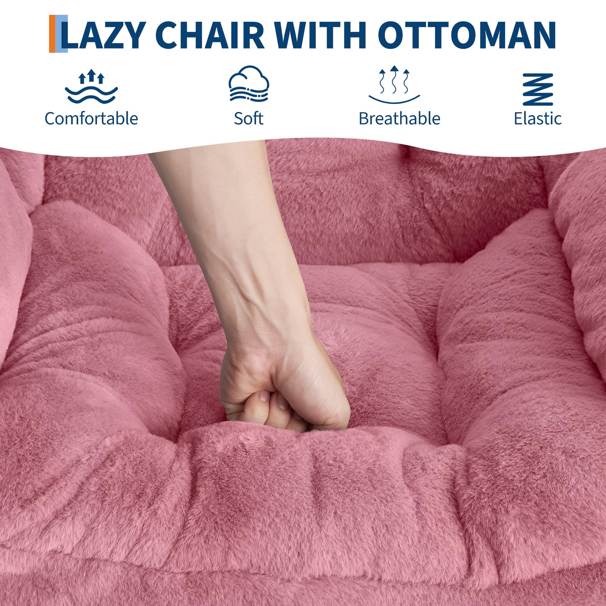 Fauteuil relax Garvee avec repose-pieds, ergonomique et élégant, en peluche rose, idéal pour le salon et le bureau.