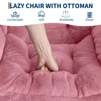 Fauteuil relax Garvee avec repose-pieds, ergonomique et élégant, en peluche rose, idéal pour le salon et le bureau.