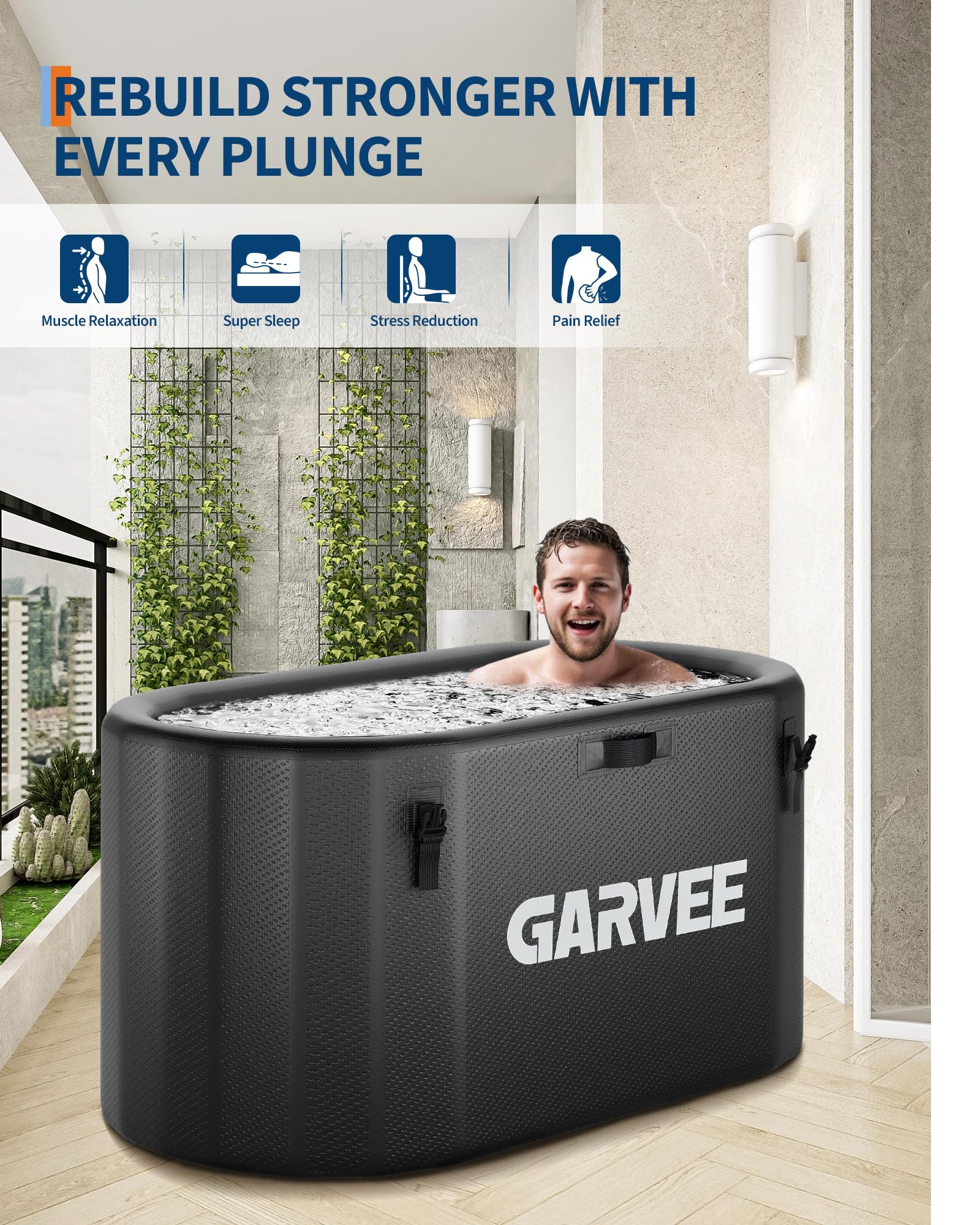 Baignoire balnéo Garvee pour sportifs, 930 litres (248 gallons), ovale, noire, portable, couvercle isolé, en PVC renforcé de fibres de verre résistant aux déchirures
