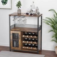 Meuble bar à vin Garvee à 3 niveaux avec casier à bouteilles amovible, porte-verres et porte grillagée pour cuisine et salon, 69 cm L x 35 cm P x 92 cm H, MDF et fer, polyvalent