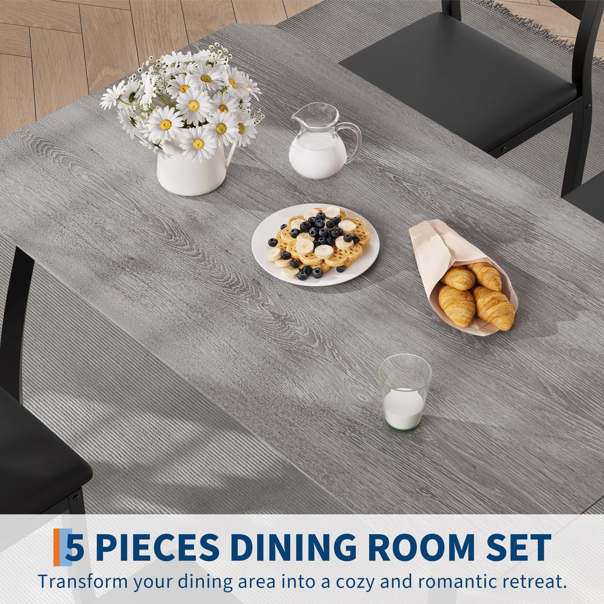 Ensemble table et chaises de salle à manger Garvee pour 4 personnes, structure en métal, design biseauté, gain de place, bois durable, ergonomiques, idéal pour les petites pièces.