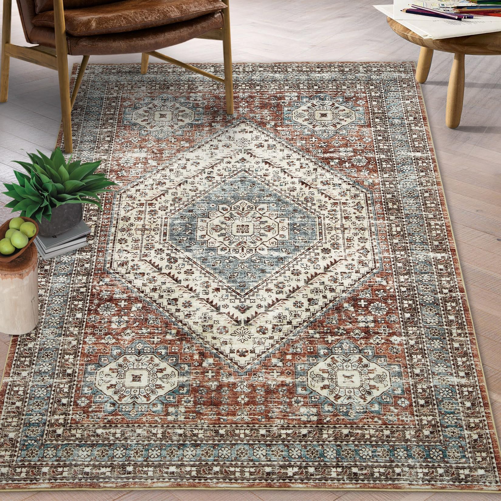 Tapis lavable Garvee, facile à nettoyer, antidérapant, pour chambre et salon, 80 x 150 cm, marron