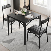 Ensemble de salle à manger Garvee pour 2 personnes avec chaises rembourrées, structure robuste en MDF et acier, noir rustique, gain de place, idéal pour les petites pièces