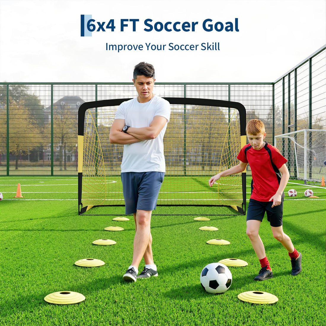 Garvee But de Football Portable Lot de 2, 183 x 122 cm But Pliable avec Filet Polyester et Cadre Fibre de Verre, pour Entraînement et Jardin