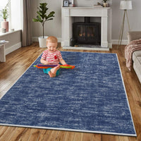 Tapis Garvee lavable en machine, antidérapant, doux et plat, pour salon ou chambre, 160 x 230 cm, bleu