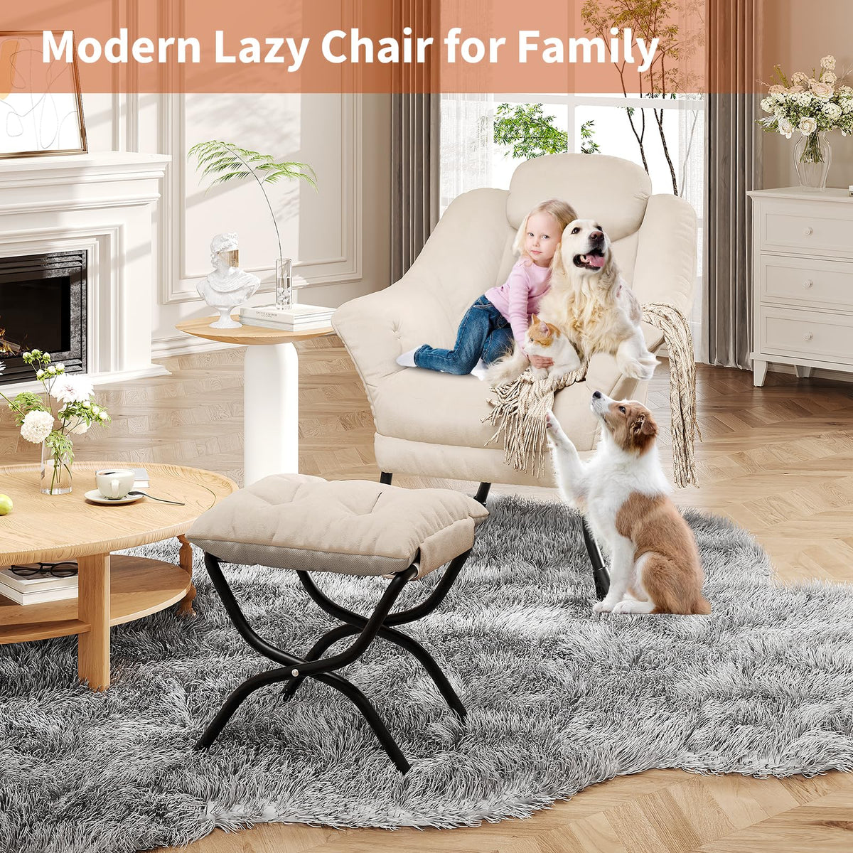 Fauteuil de lecture ergonomique Garvee, confortable et pliable, avec repose-pieds, en velours, idéal pour le salon et la chambre. Gain de place.