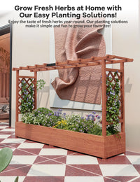 Jardinière surélevée Garvee avec treillis, bac à fleurs en bois de 114 cm (45 pouces), toit suspendu, résistante aux intempéries pour terrasse et balcon, coloris naturels
