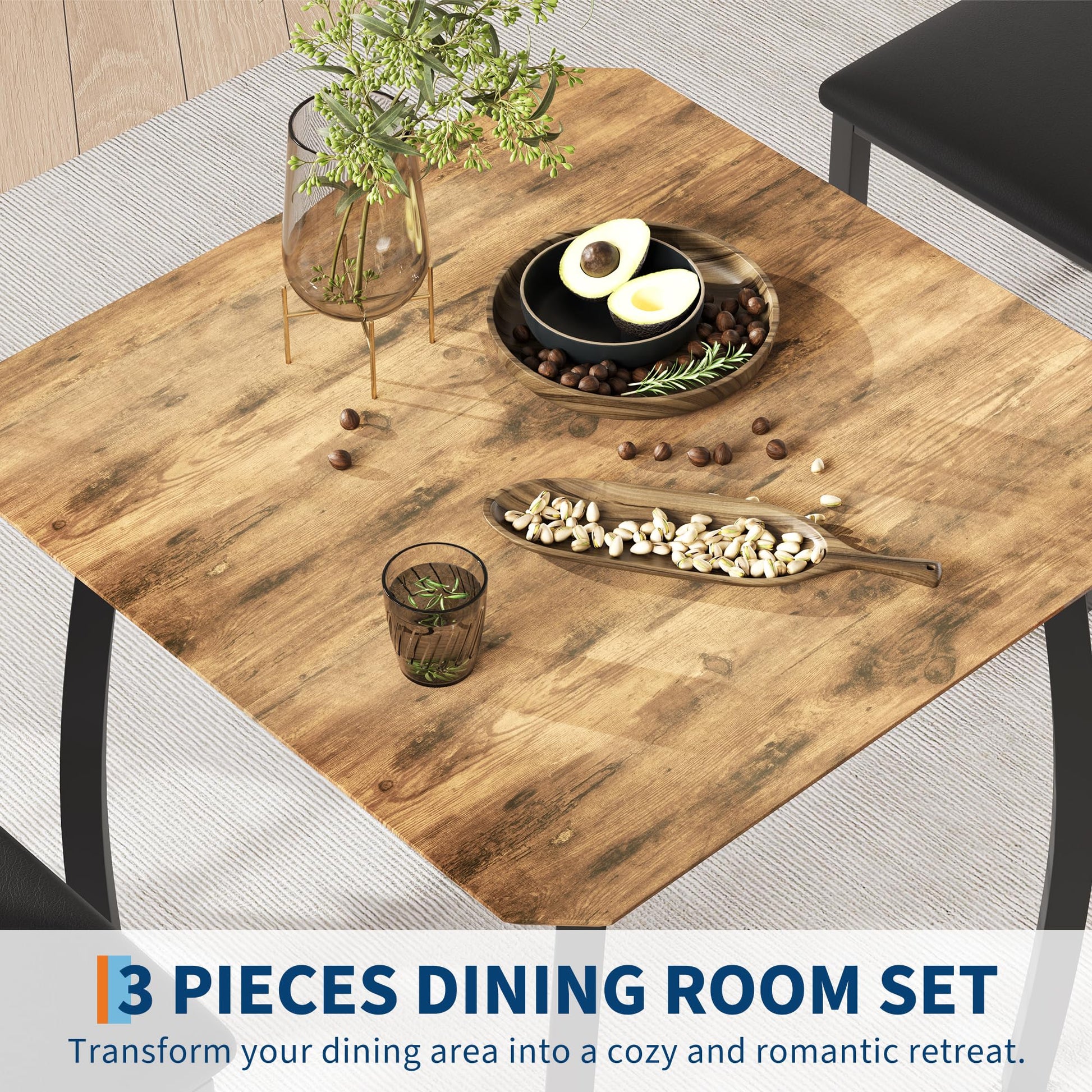 Ensemble de salle à manger Garvee 3 pièces pour 2 personnes avec structure en métal et plateau en MDF, compact, couleurs rétro, idéal pour les petites cuisines et les appartements.