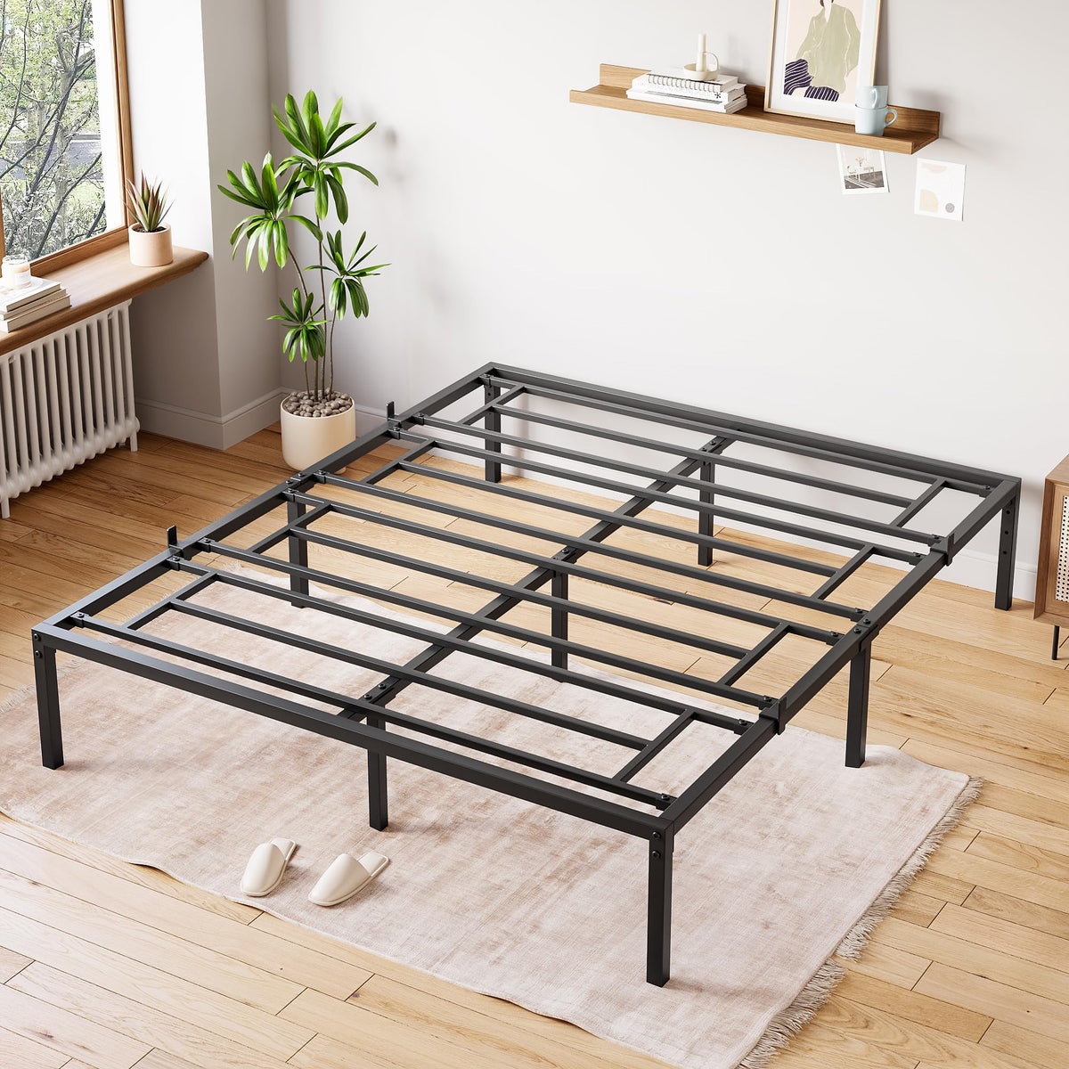 Cadre de lit Garvee en métal, sommier à lattes en acier, 35,5 cm (14 pouces), silencieux, antidérapant, avec espace de rangement et montage facile.