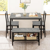 Ensemble de salle à manger Garvee pour 4 personnes avec banc, rangement, structure robuste en MDF et acier, gain de place, polyvalent, gris, idéal pour les petits appartements