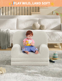 Canapé-lit convertible 2 en 1 Garvee pour enfants, avec mousse et revêtement Sherpa doux, blanc ondulé, idéal pour la salle de jeux