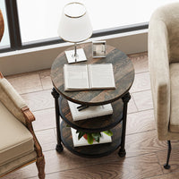 Garvee table d'appoint ronde à 3 étagères, structure en acier, chêne foncé, idéale pour le salon et la chambre, 46 × 46 × 60 cm, résistante et anti-rayures