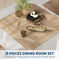 Ensemble de salle à manger Garvee pour 2 personnes avec table carrée et pieds en forme de O, structure en métal et chaise rembourrée, blanc et naturel, idéal pour les petites pièces et les appartements.