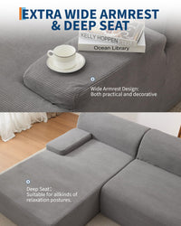 Canapé d'angle Garvee Cloud 108" avec méridienne, canapé ultra-doux sans ossature, tissu velours côtelé, forme en L, super moelleux, salon