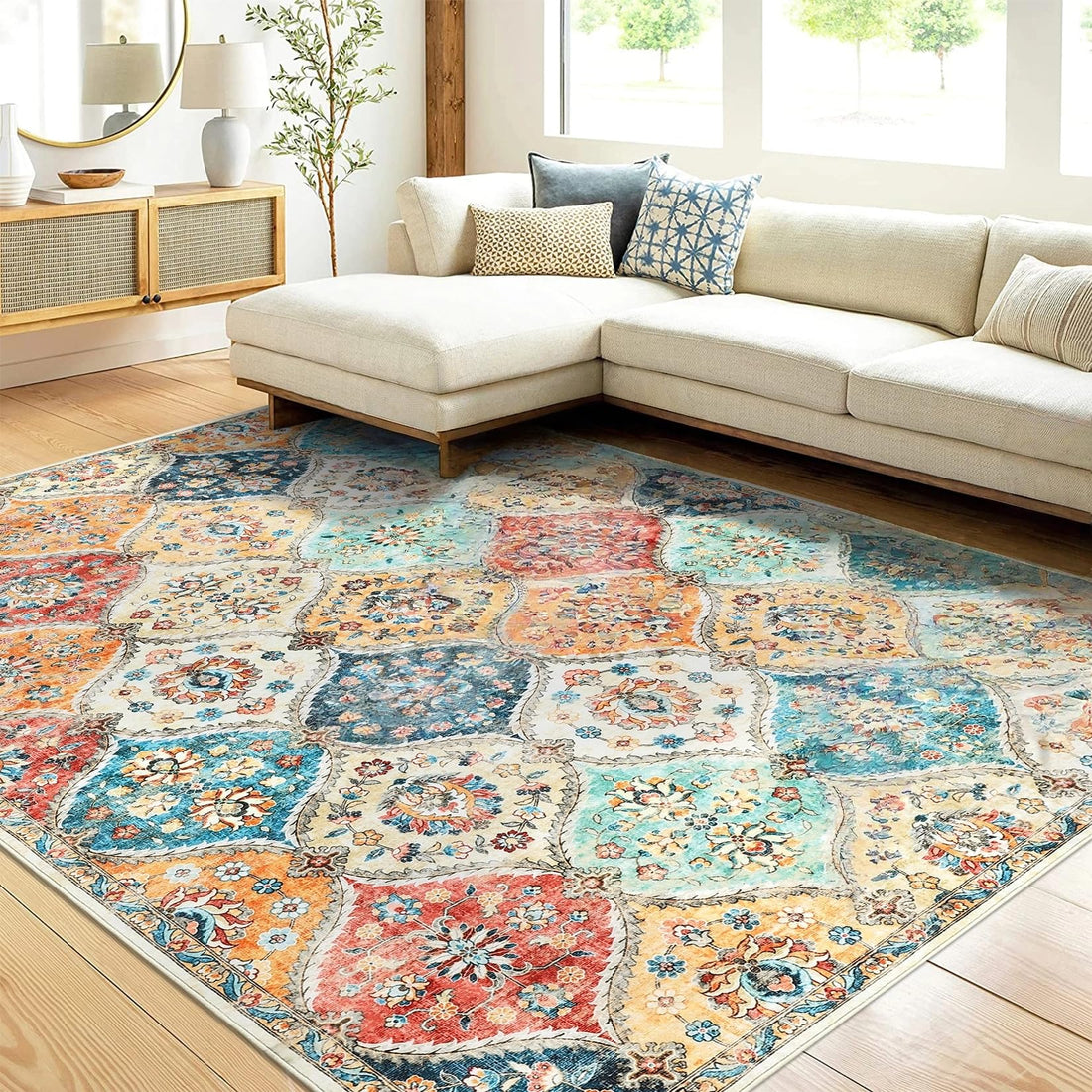Tapis de couloir Garvee 160 x 230 cm, lavable, motif floral vintage, antidérapant, pour chambre ou cuisine