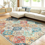 Tapis de couloir Garvee 160 x 230 cm, lavable, motif floral vintage, antidérapant, pour chambre ou cuisine - Orange