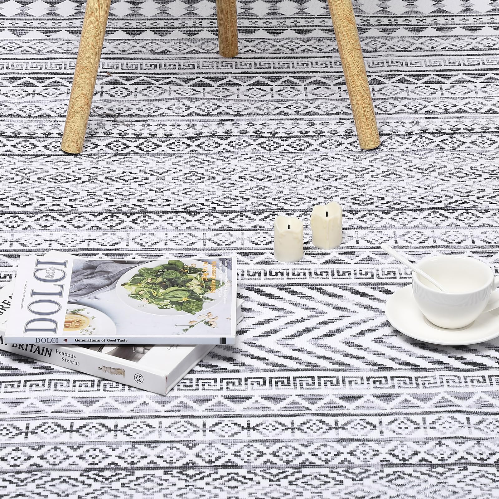 Tapis Garvee Boho imperméable, antidérapant et lavable à poils courts, motif losanges bohème, idéal pour le salon, la chambre ou la salle à manger. Motif losanges bohème.