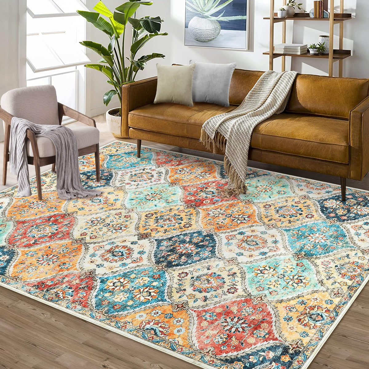Tapis de couloir Garvee 200 x 290 cm, lavable, motif floral vintage, pour chambre ou cuisine, antidérapant