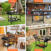 Chariot de barbecue d'extérieur Garvee avec support pour four à pizza, 4 roues et verrou, acier thermolaqué, grand espace de rangement, porte-bouteille de gaz pour le jardin et le camping, 105 x 50 x 81 cm, noir