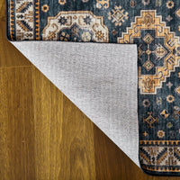 Tapis oriental vintage Garvee 160x230cm bleu, lavable, antidérapant, pour salon et chambre, style bohème, polyester