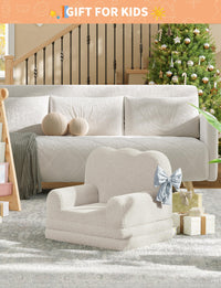 Canapé-lit convertible 2 en 1 Garvee pour enfants, avec mousse et revêtement Sherpa doux, blanc ondulé, idéal pour la salle de jeux