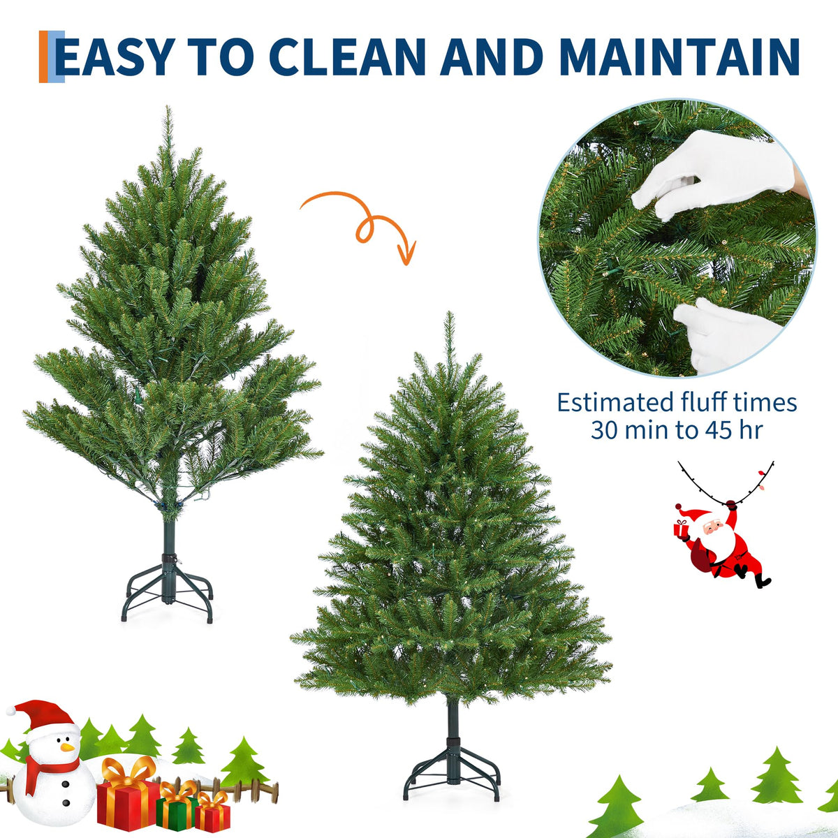 Garvee sapin de Noël artificiel de 135 cm avec 200 LED, en PE/PVC, idéal pour la décoration de Noël et l'éclairage festif du salon