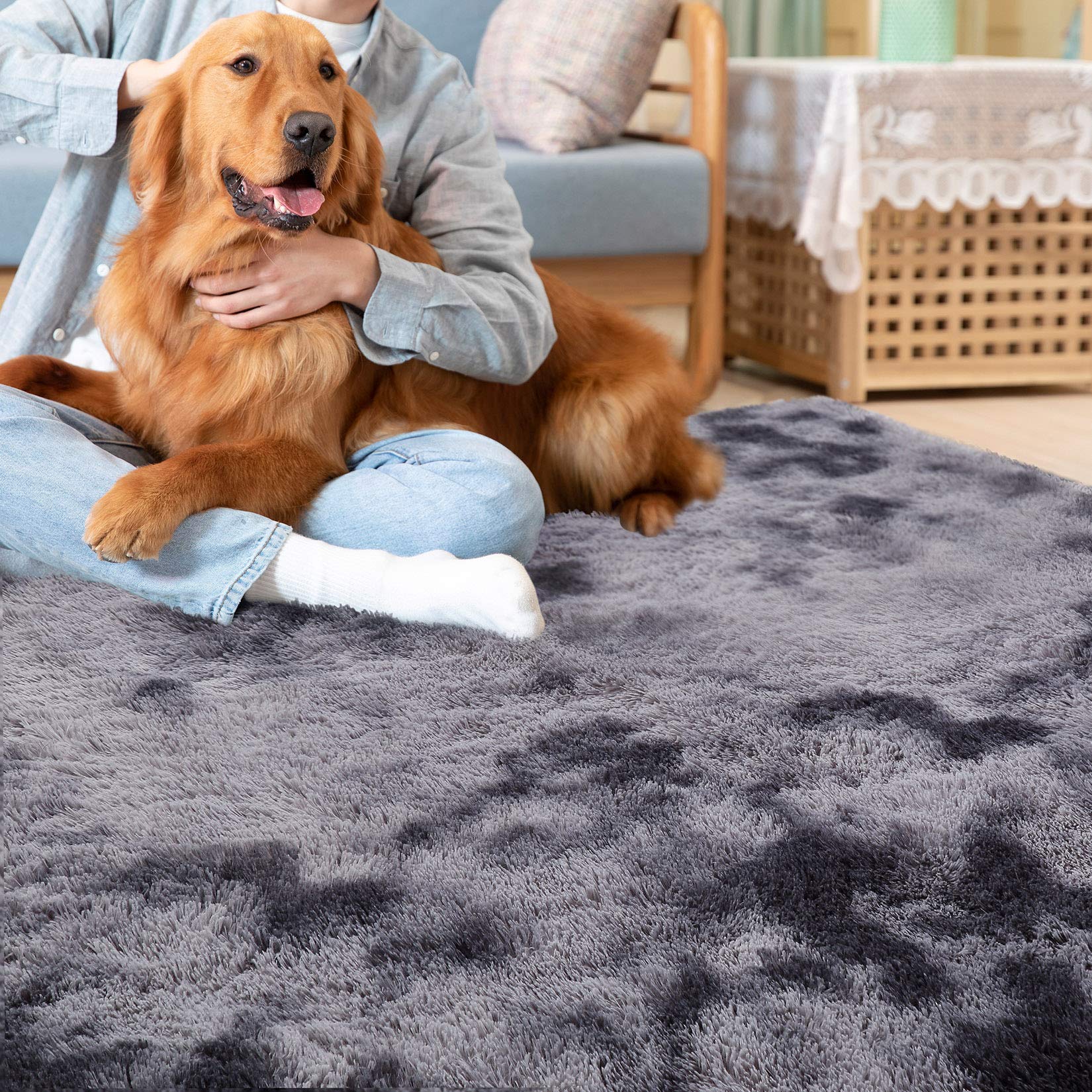 Tapis Garvee extra large 274 x 366 cm (9' x 12') en velours moelleux 4 cm d'épaisseur, polyester gris foncé, pour chambre d'enfant