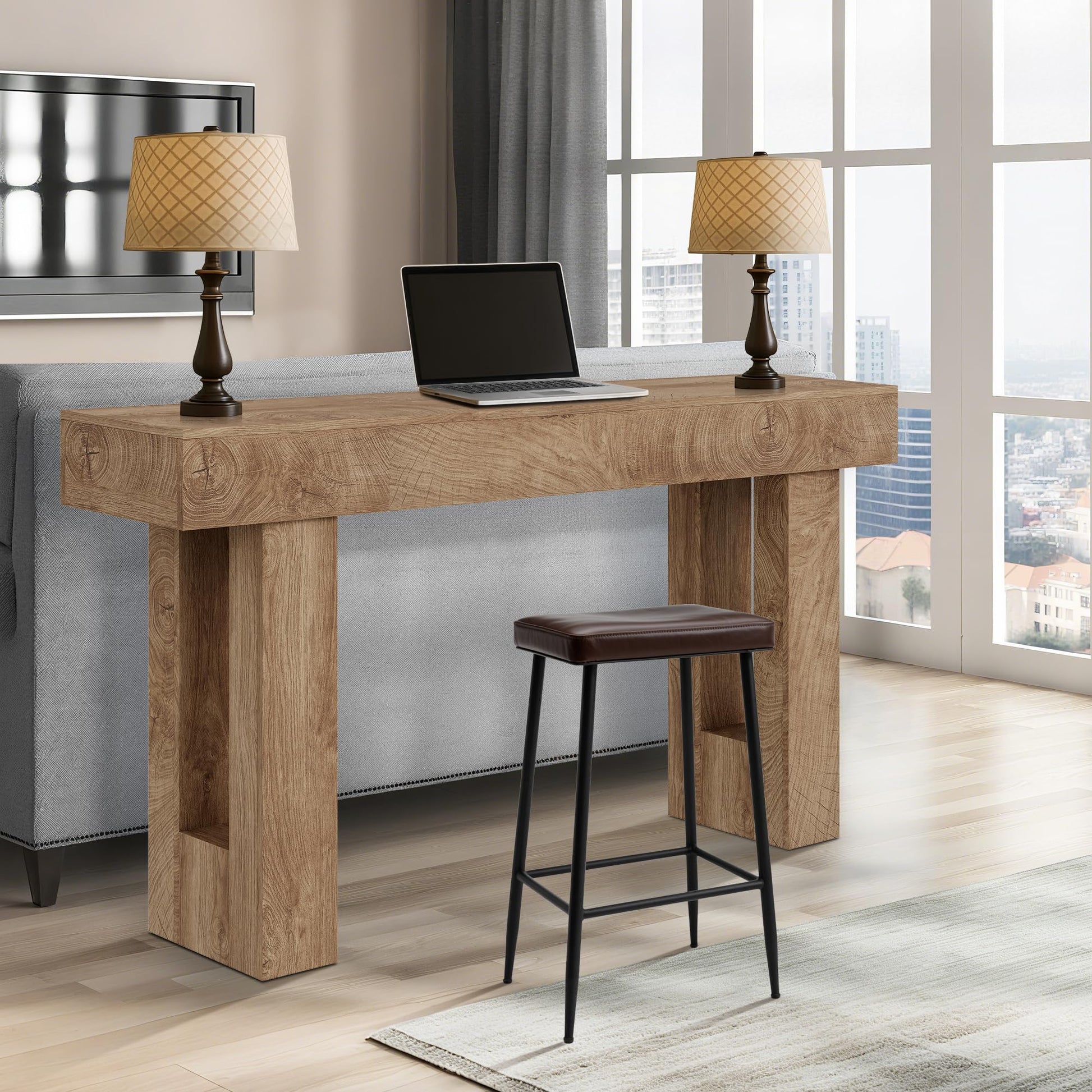 Console Garvee style ferme 155 cm, aspect bois vintage, robuste et polyvalente, idéale pour couloir ou salon.
