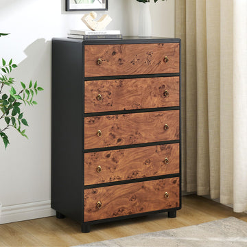Garvee commode moderne à 5 tiroirs avec poignées en métal style vintage, idéale pour la chambre et le salon, 117 cm, chêne naturel