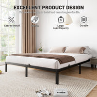 Cadre de lit Garvee Queen en métal de 35,5 cm (14 pouces) avec lattes métalliques robustes pour chambre à coucher, hauteur de 35,5 cm (14 pouces), noir, silencieux, sans sommier requis