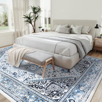 Tapis tribal Garvee bleu 200x290cm lavable, antidérapant, doux, imprimé pour l'intérieur, bureau ou chambre