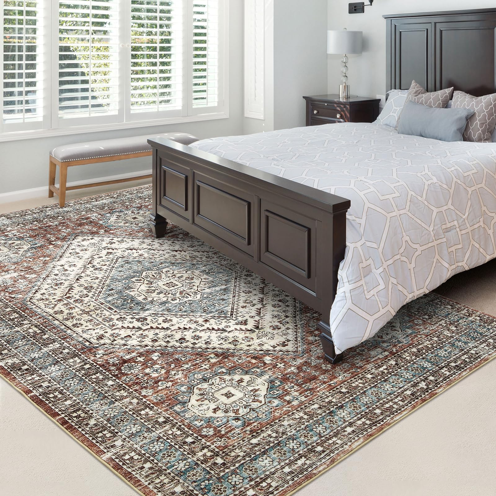 Tapis de couloir vintage Garvee, lavable, antidérapant, facile à nettoyer, pour salon, chambre, salle à manger, marron, 120 x 170 cm