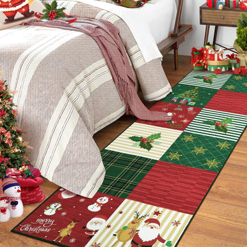 Tapis lavable en machine Garvee, motif sapin de Noël et flocons de neige, pour chambre et salon, 120 x 170 cm, rouge/vert