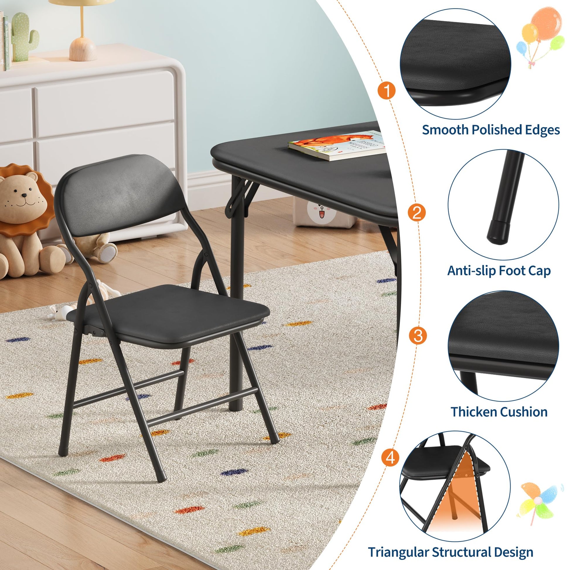 Ensemble table et chaises pour enfants Garvee 5 pièces, pliable, en métal robuste et cuir PU, pour chambres d'enfants et usage extérieur
