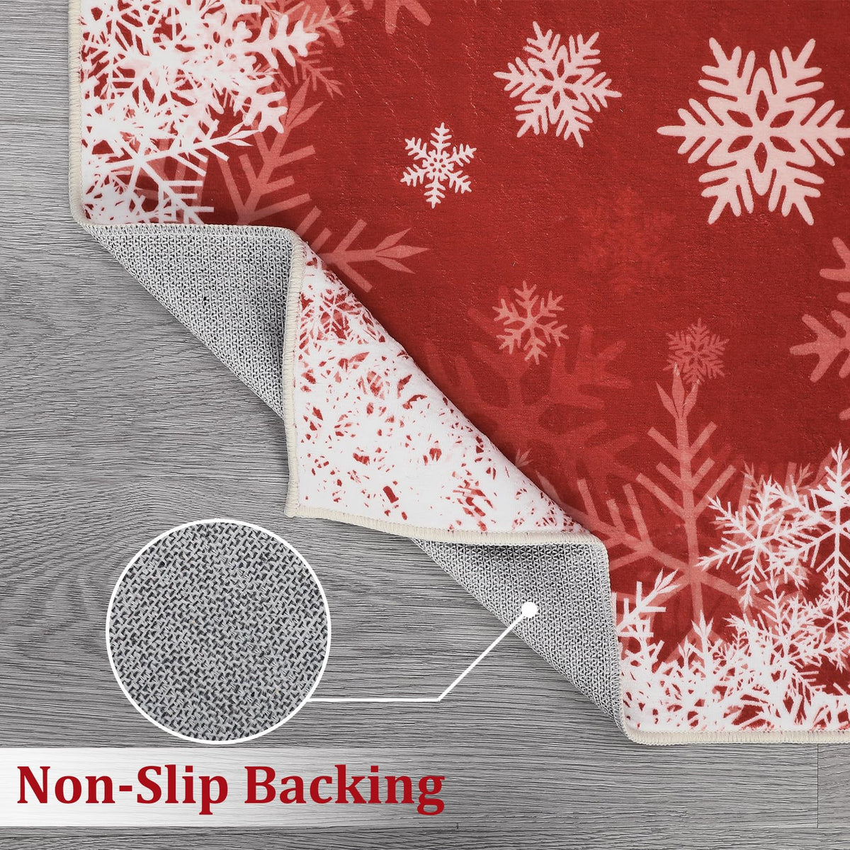 Tapis de Noël romantique Garvee à motif flocons de neige dégradés, antidérapant, pour salle à manger, chambre, cuisine, couloir, bureau, 60 x 180 cm, rouge