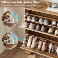 Meuble à chaussures Garvee pour entrée avec 2 tiroirs abattants, organisateur de chaussures étroit en bois P2, ventilé, résistant aux rayures, avec crochets pour entrée et garage, 35 cm, couleur bois