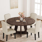 Garvee Table À Manger Ronde 47" Pour 4-6 Personnes, Plateau MDF Épais, Pieds En Bois Robustes, Patins Réglables Antidérapants, Salle À Manger - 