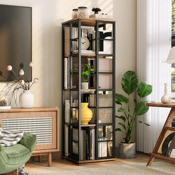 Garvee étagère d'angle pivotante à 4 niveaux, rotation à 360°, bois et métal, idéale pour le salon ou le bureau, 137 cm (137 cm), brun