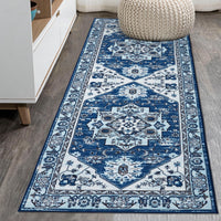 Tapis de couloir oriental vintage Garvee, antidérapant, lavable, polyester, 60 x 230 cm, bleu marine, pour couloir, salon, cuisine
