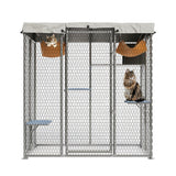 Garvee Grande Maison pour Chat avec Fenêtre, Cage Spacieuse Multi-Niveaux, Bois Solide, Maille Galvanisée, Jardin et Balcon, Imperméable