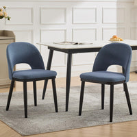 Ensemble de 2 chaises de salle à manger rembourrées Garvee - Tissu moderne, dossier haut, assise profonde - Structure en bois, bleu, style café-cuisine