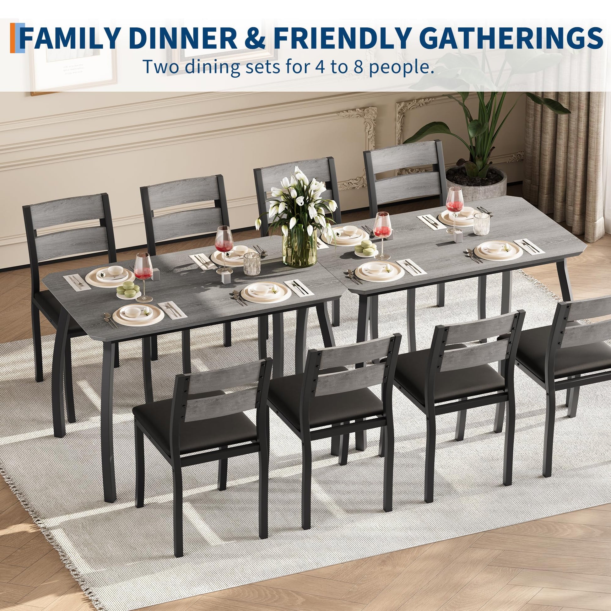 Ensemble table et chaises de salle à manger Garvee pour 4 personnes, structure en métal, design biseauté, gain de place, bois durable, ergonomiques, idéal pour les petites pièces.