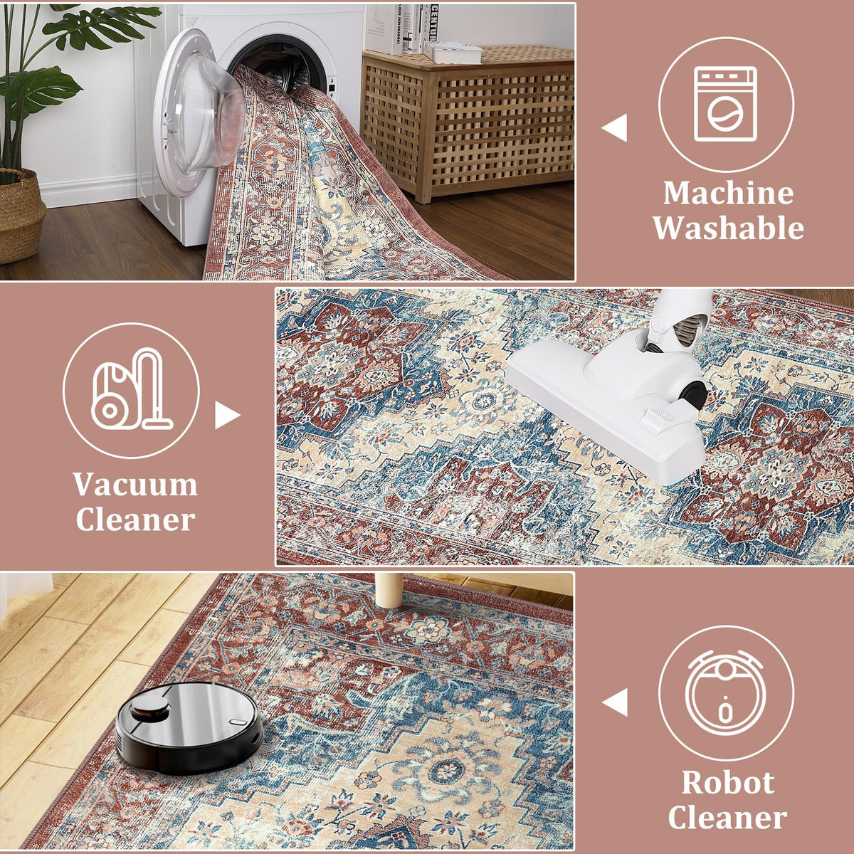 Tapis oriental GARVEE 120x170cm, lavable, doux, aspect rustique, poils courts, salon, chambre