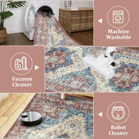 Tapis Garvee traditionnel vintage, motif oriental, antidérapant, lavable, 160 x 230 cm, couleur rouille, pour salon et salle à manger